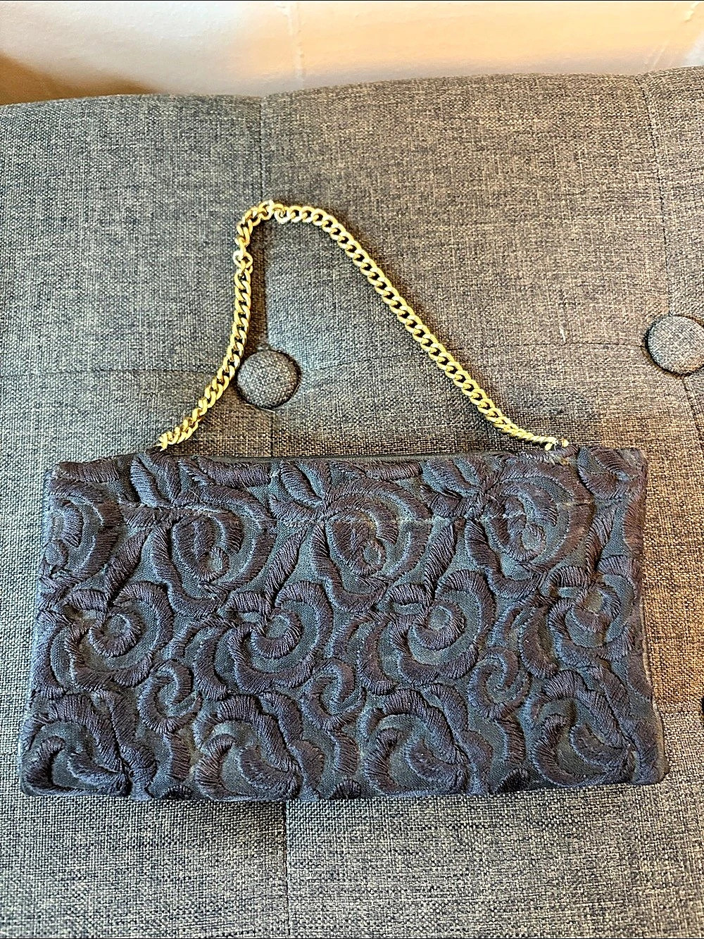 Kressline  Black Textured Chain Clutch